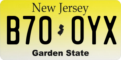 NJ license plate B70OYX