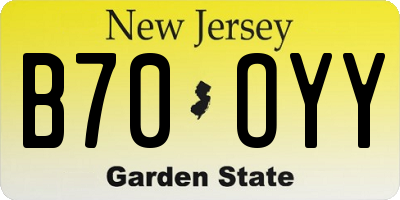 NJ license plate B70OYY