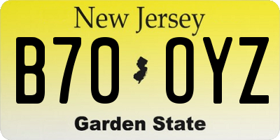NJ license plate B70OYZ
