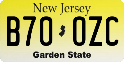 NJ license plate B70OZC