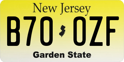 NJ license plate B70OZF