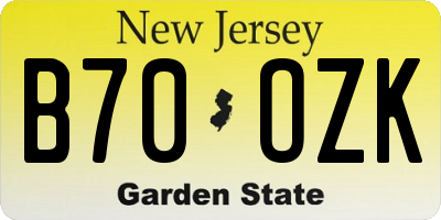 NJ license plate B70OZK