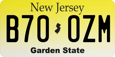 NJ license plate B70OZM