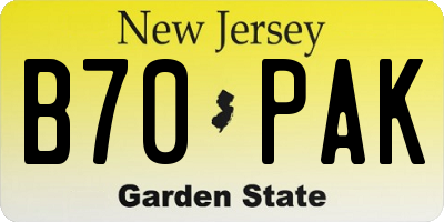 NJ license plate B70PAK