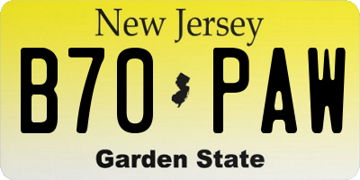 NJ license plate B70PAW