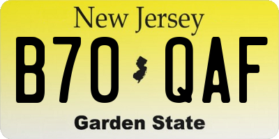 NJ license plate B70QAF