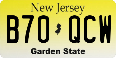 NJ license plate B70QCW