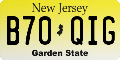 NJ license plate B70QIG