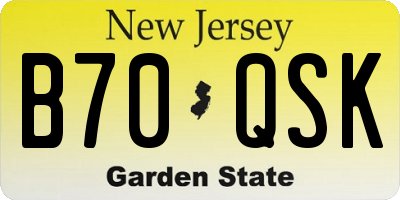 NJ license plate B70QSK