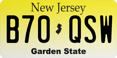 NJ license plate B70QSW