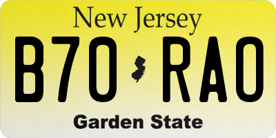 NJ license plate B70RAO