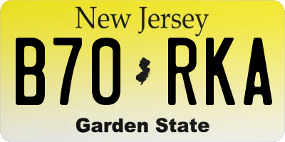 NJ license plate B70RKA