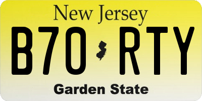 NJ license plate B70RTY