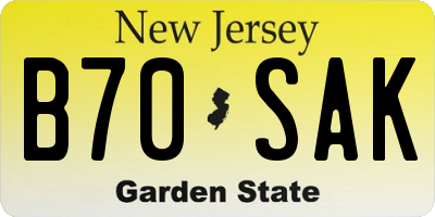 NJ license plate B70SAK