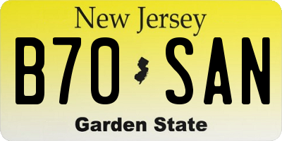 NJ license plate B70SAN