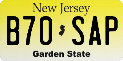 NJ license plate B70SAP
