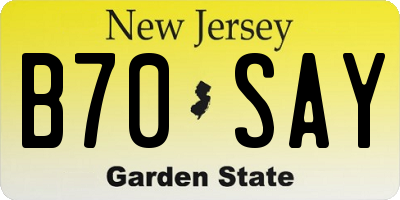 NJ license plate B70SAY