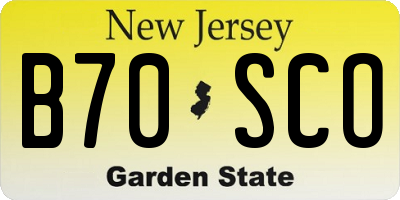 NJ license plate B70SCO