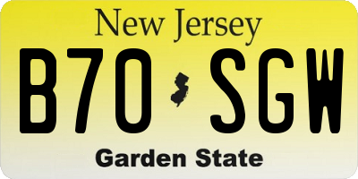 NJ license plate B70SGW