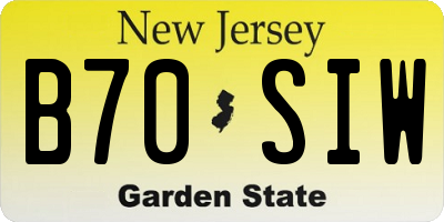 NJ license plate B70SIW