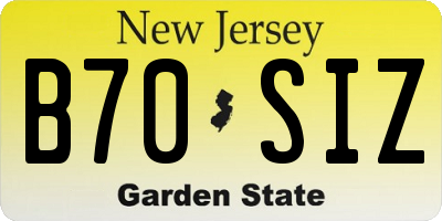NJ license plate B70SIZ