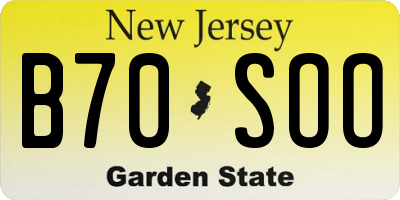 NJ license plate B70SOO