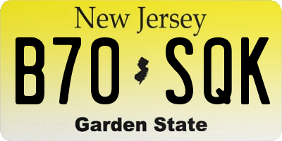 NJ license plate B70SQK