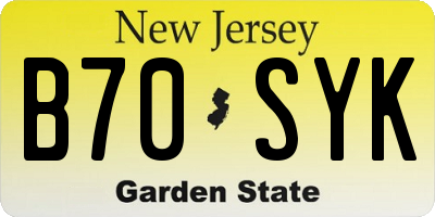 NJ license plate B70SYK