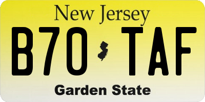 NJ license plate B70TAF