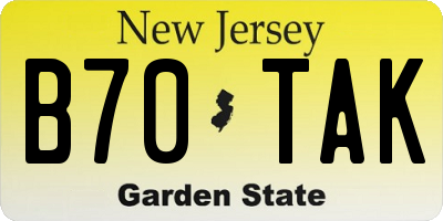 NJ license plate B70TAK