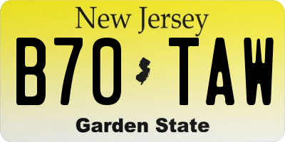 NJ license plate B70TAW