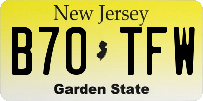 NJ license plate B70TFW
