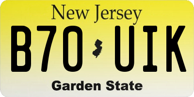 NJ license plate B70UIK