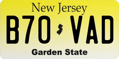 NJ license plate B70VAD