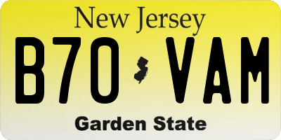 NJ license plate B70VAM