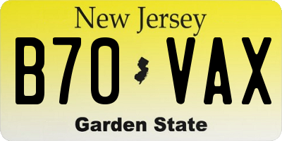 NJ license plate B70VAX