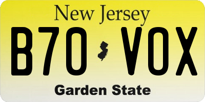 NJ license plate B70VOX
