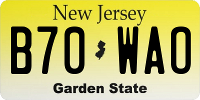 NJ license plate B70WAO
