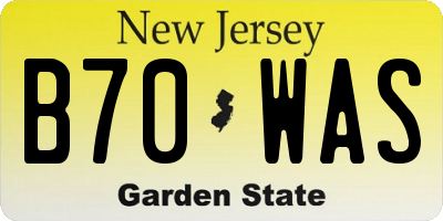 NJ license plate B70WAS