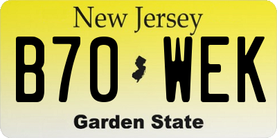 NJ license plate B70WEK