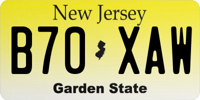 NJ license plate B70XAW
