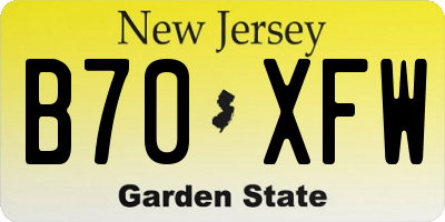 NJ license plate B70XFW