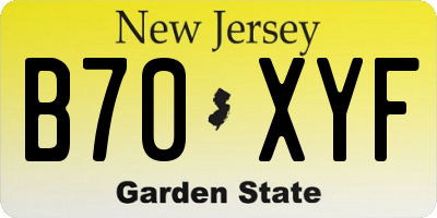 NJ license plate B70XYF