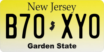 NJ license plate B70XYO