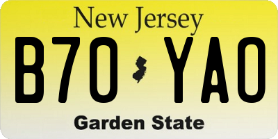 NJ license plate B70YAO