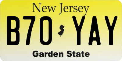 NJ license plate B70YAY