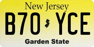 NJ license plate B70YCE