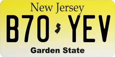 NJ license plate B70YEV