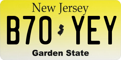 NJ license plate B70YEY