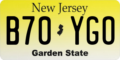 NJ license plate B70YGO